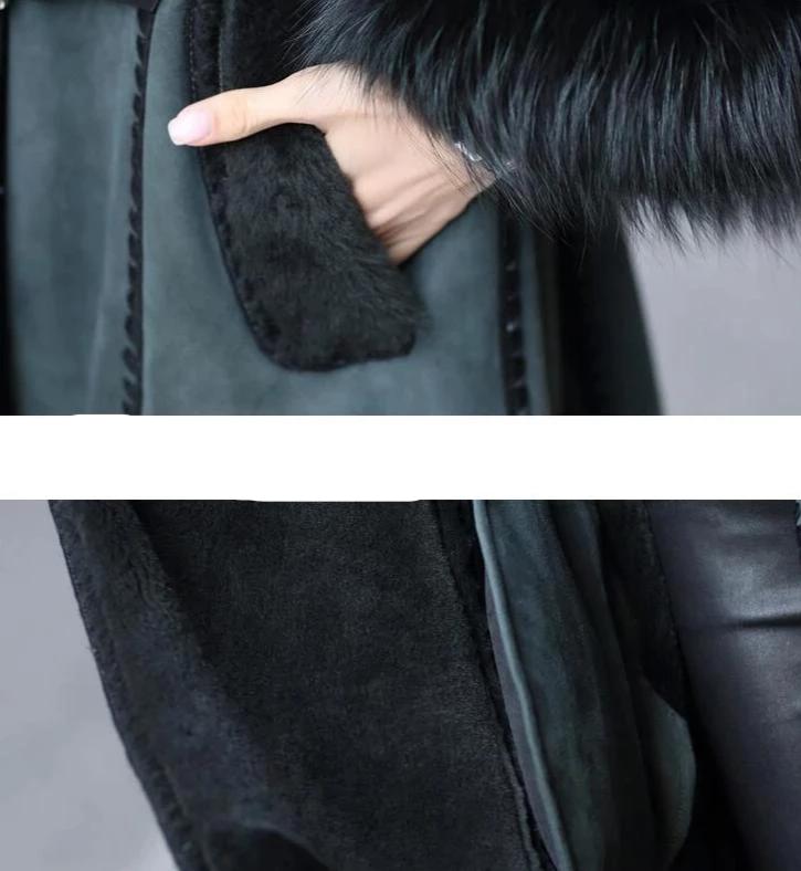 Green Genuine Suede Fox Fur Big Collar/Cuff Overcoat