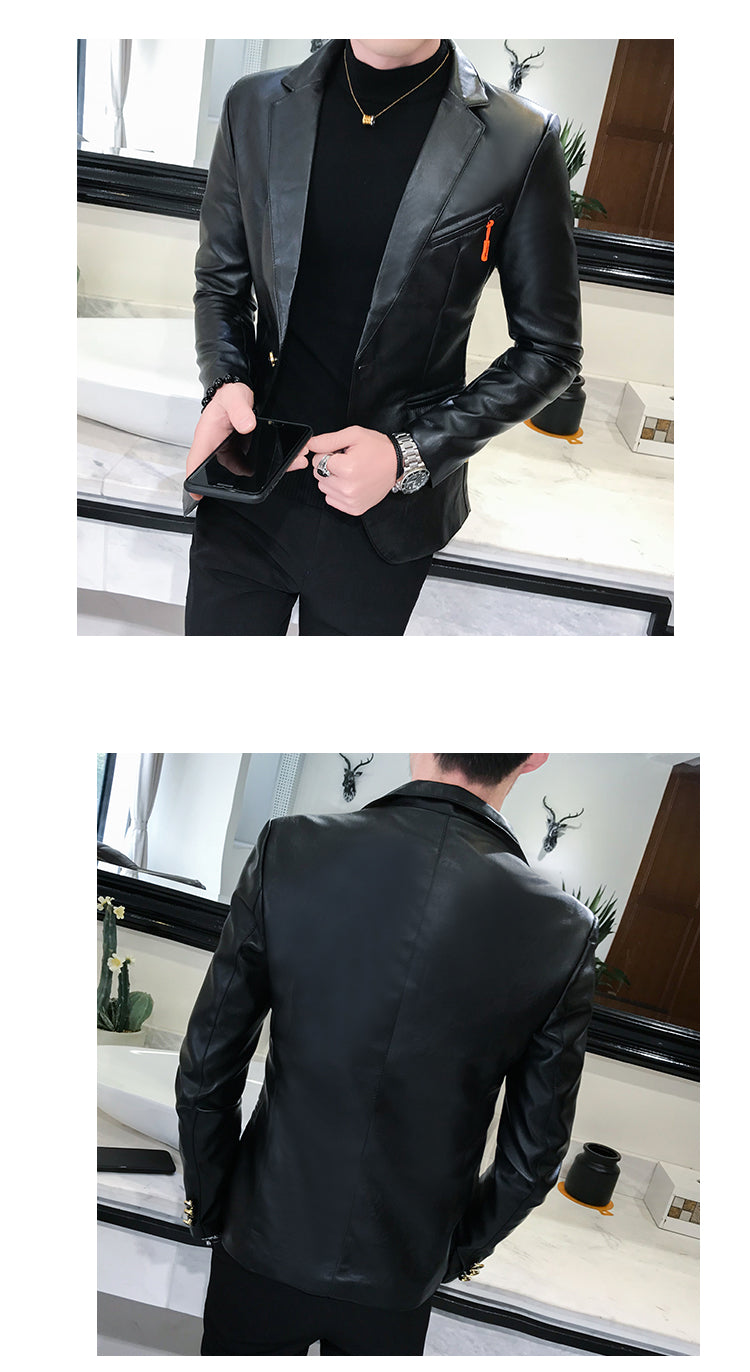 PU Leather One Button Blazer Jackets (Multi-Colors)