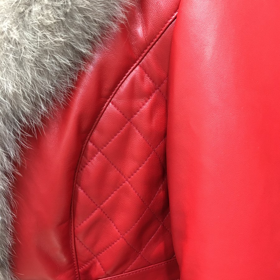 Genuine Leather Jacket Fur Collar & Cuffs