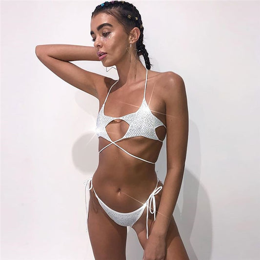 Shiny Star Halter String Tie Bikini Sets