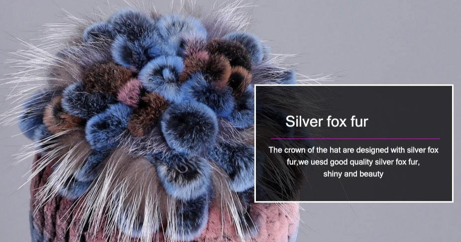 Genuine Rex Rabbit & Fox Fur Striped Beanies