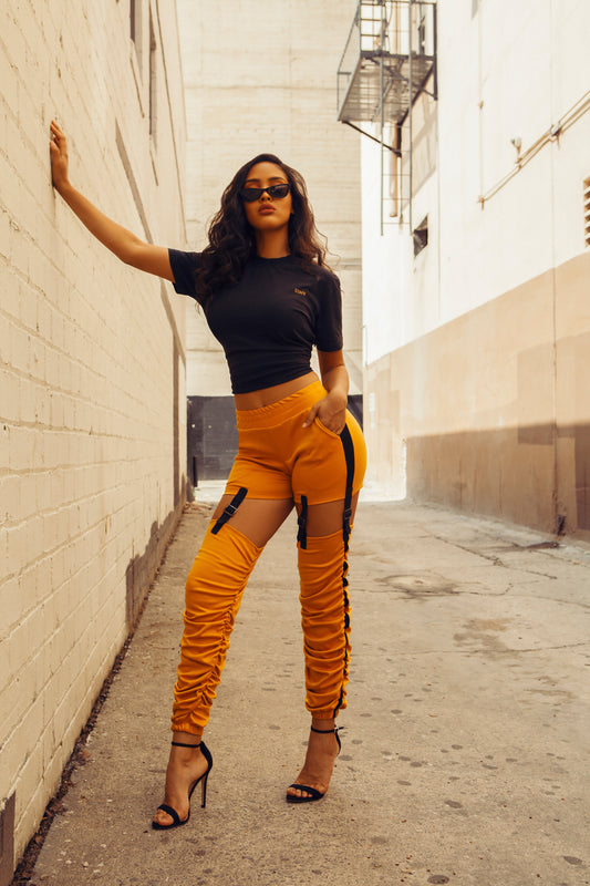 high waist drawstring cargo sweatpants