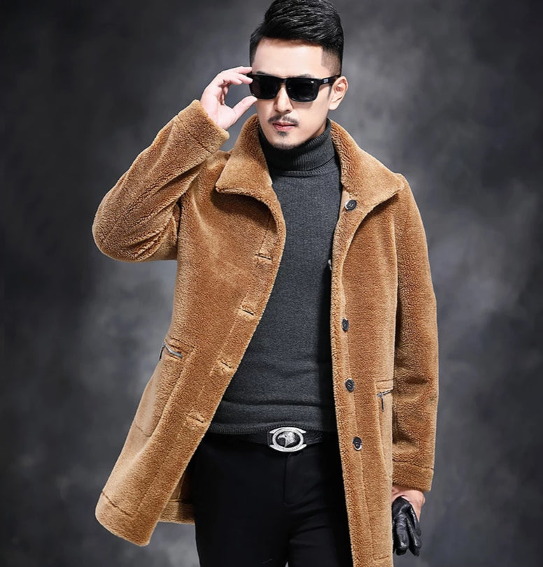 Genuine Leather Real Shearing Fur Lining Two Side Long Coats
