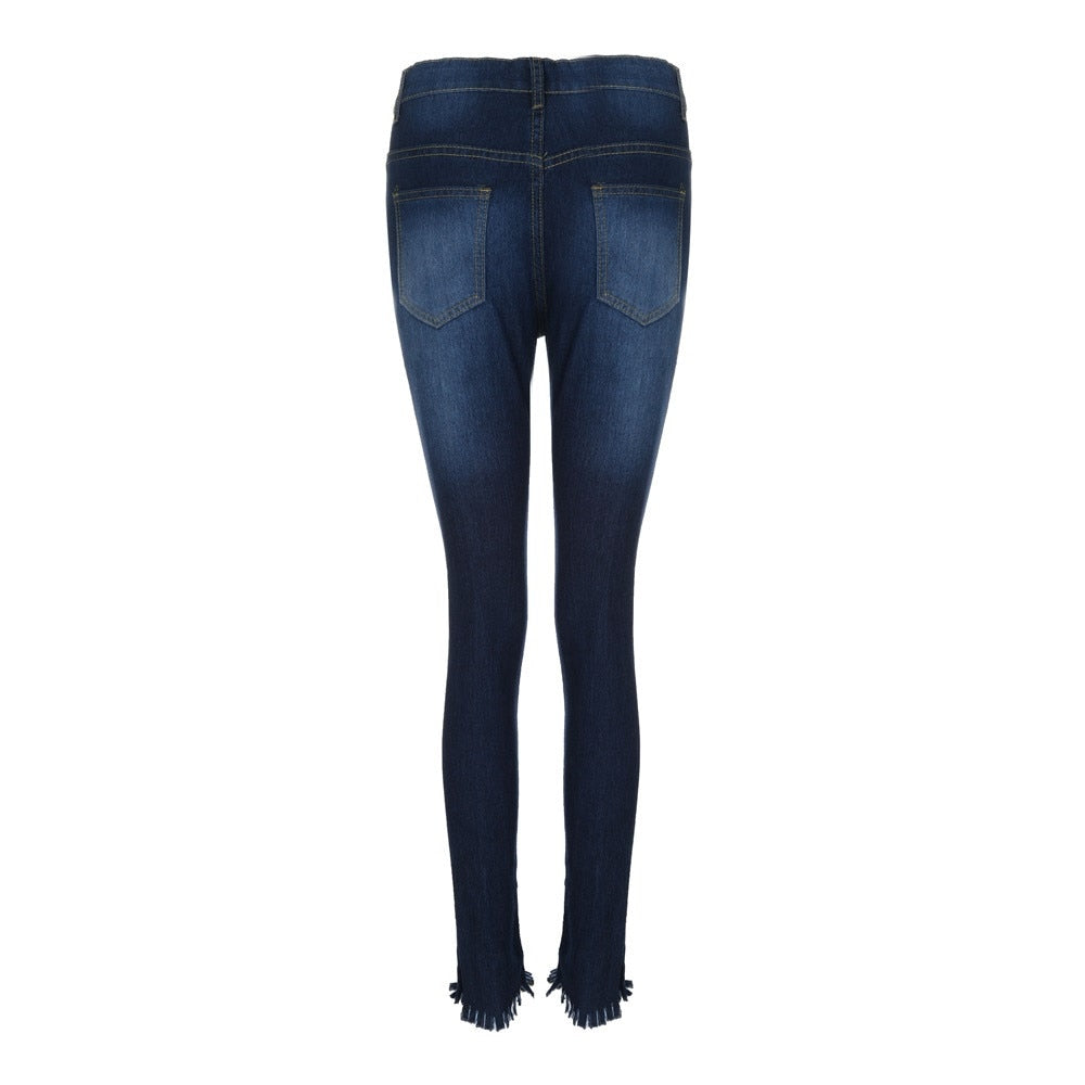 High Waisted Skinny Full Length Rips Jeans