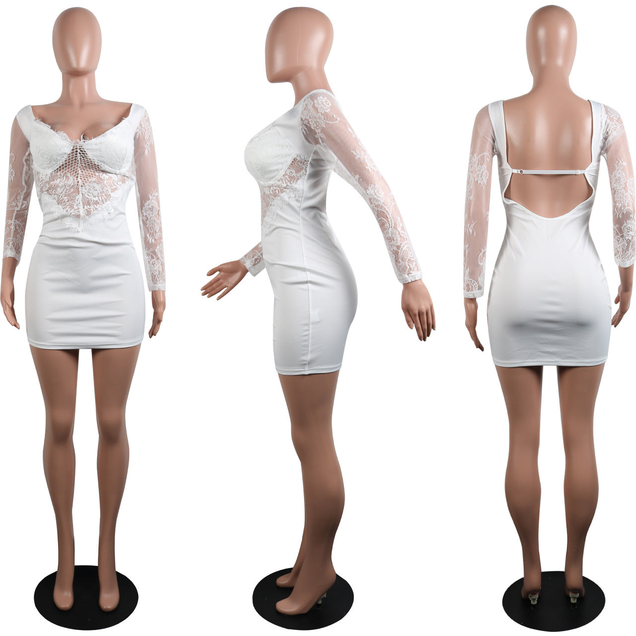 Lace Off Shoulder Long Sleeve Mini Bodycon Dresses