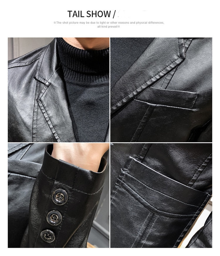 PU Leather One Button Slim Blazer Jackets (Multi-Colors)