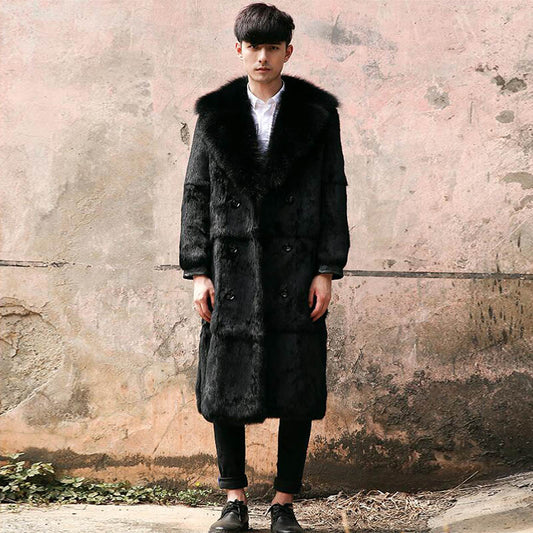 Real Rabbit Fur Big Fox Collar Long Coats