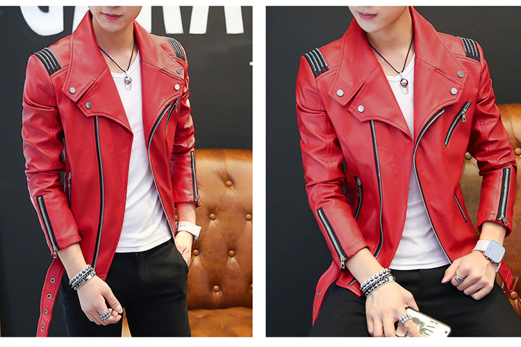Modern Slim PU Moto Leather Jackets (White/Red/Black)