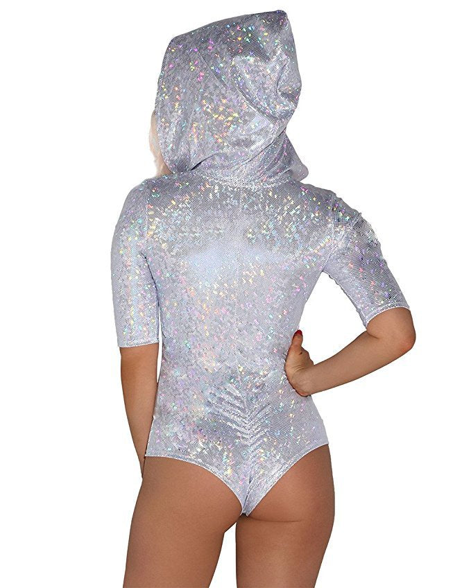 Shiny Deep V One Piece Hooded Swimsuits