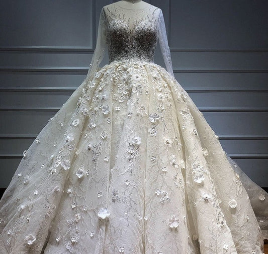 Luxury Flowers Sequined Long Sleeves Gowns