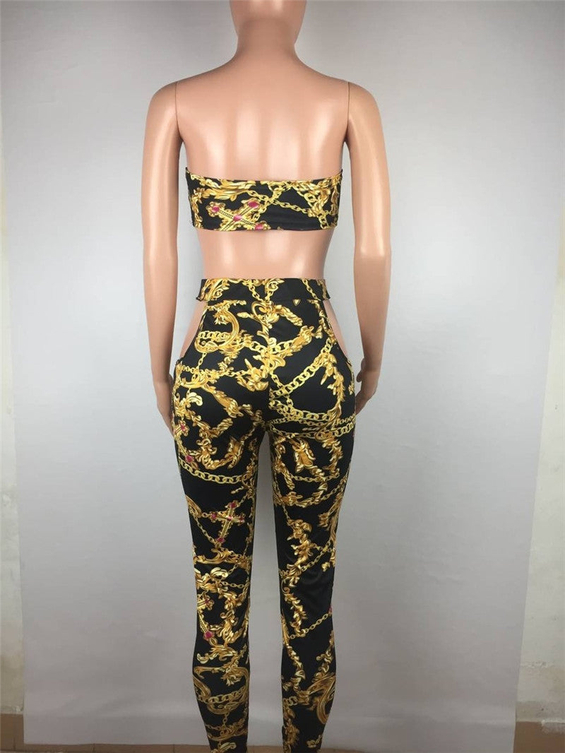 Print Strapless Side Hollow Out Jumpsuits
