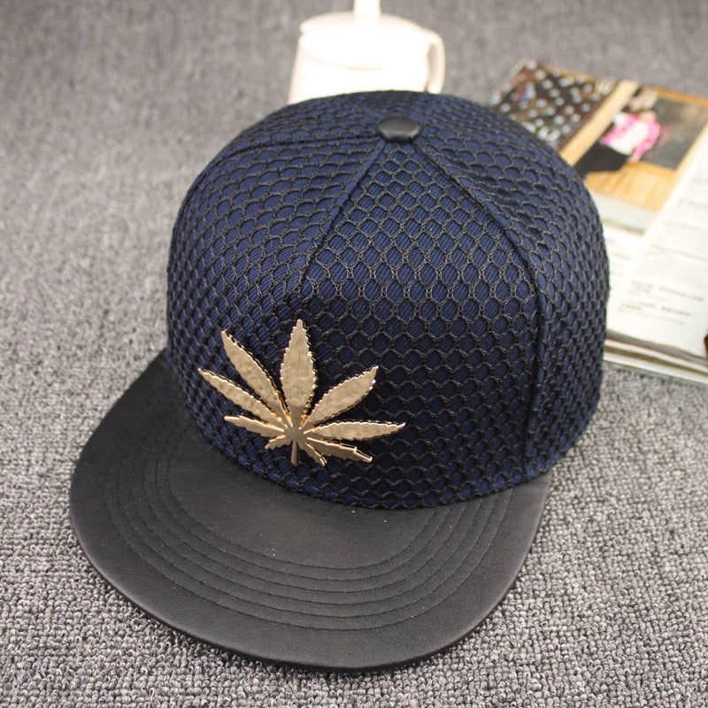 Cannabis Leaf Pu Leather Brim Snapback Hats
