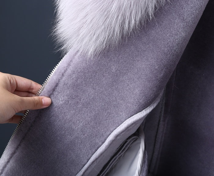 Genuine Leather Real Fox Fur Collar Real Wool Fur Liner Coats