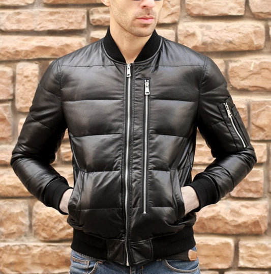 Genuine Leather Jacket Duck Down Bomber