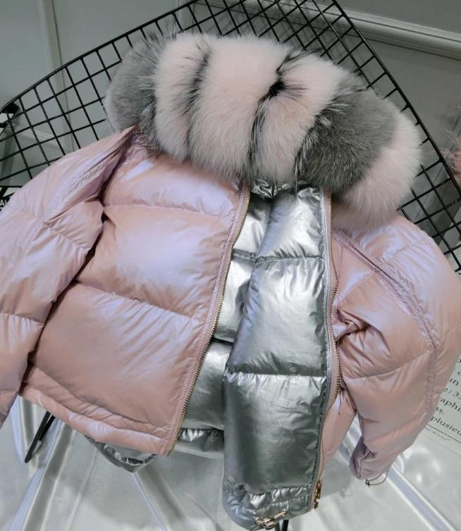 Metallic Real Fox Fur Parka Reversible Puff Jackets (Multi-Colors)