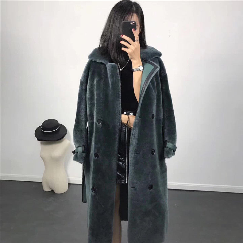 Real Sheep Fur Genuine Merino Leather Long Coats