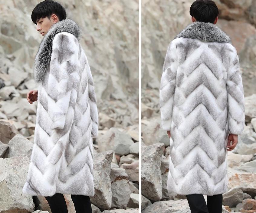 White Mink Fur Thick Real Fox Fur Collar Long Coats