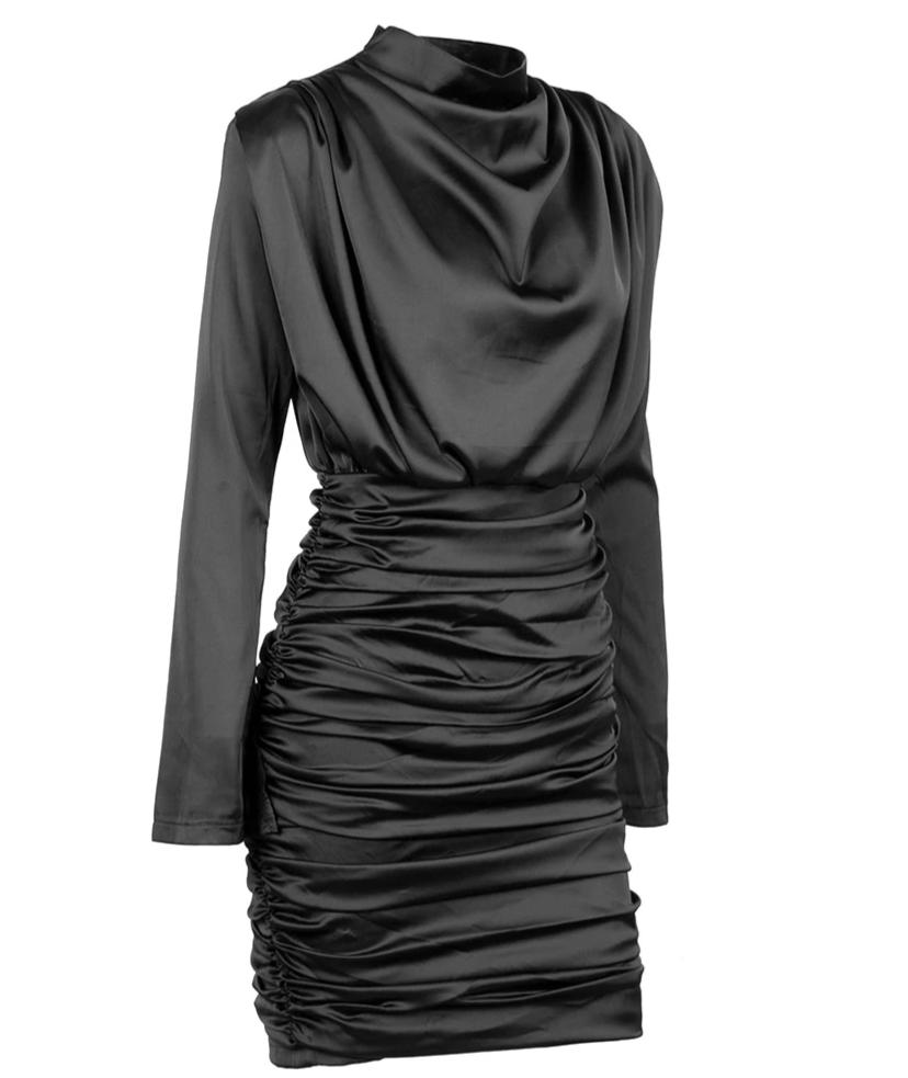 Black Loose Upper Body Pleated Bodycon Dress