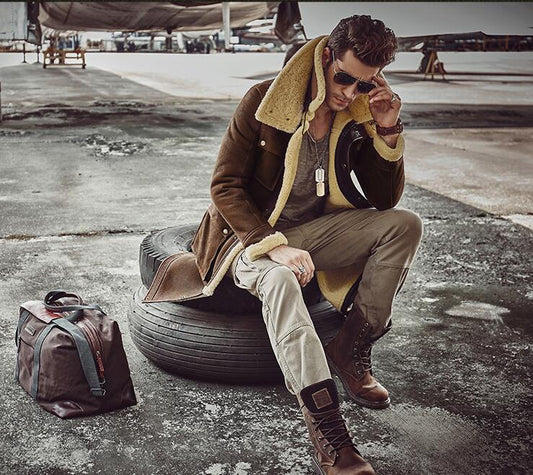 Genuine Leather Real Shearling Fur Lining/Trim Double Collar Mid Coats