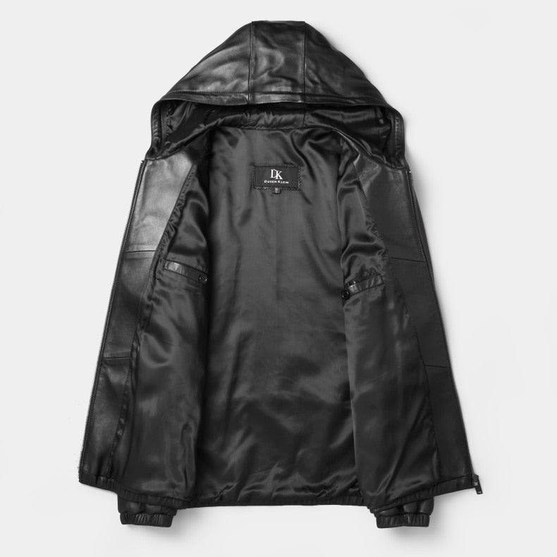 Genuine Leather Classic Hooded Short Jacket