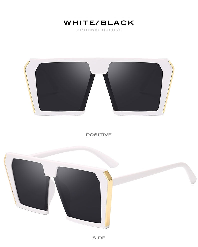 Gold Side Square Frame Oversized Sunglasses