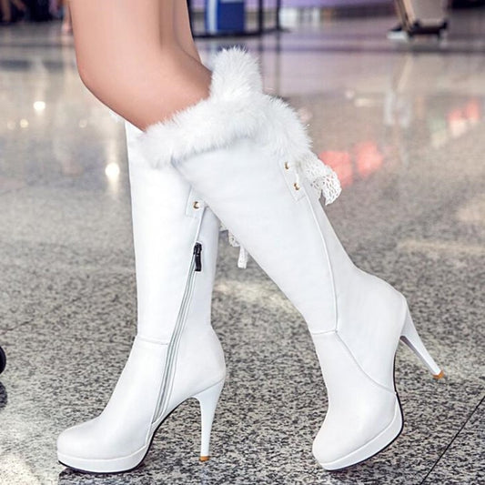 Waterproof High-heeled Below The Knee Boots