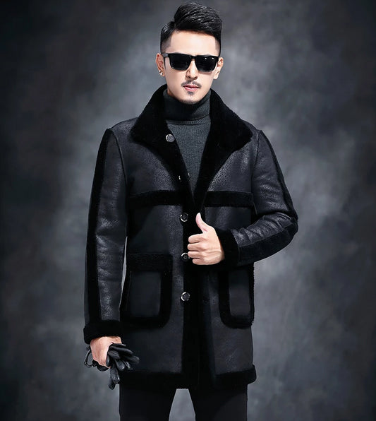 Genuine Leather Real Shearing Fur Lining Two Side Long Coats