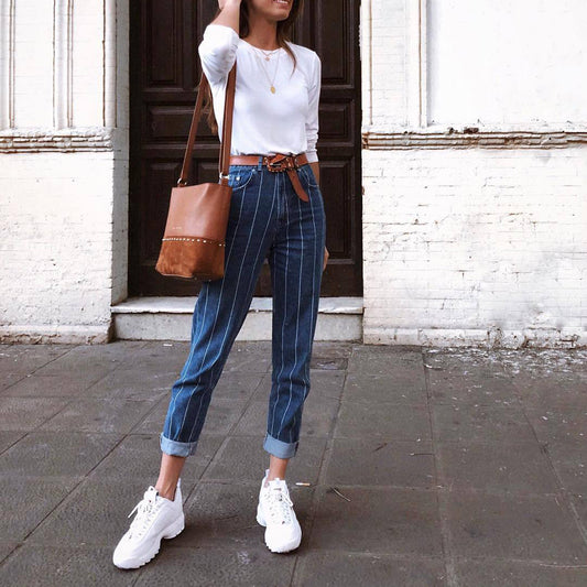 Stripe Slim Cuff Blue Pants