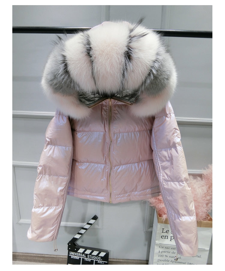 Metallic Real Fox Fur Parka Reversible Puff Jackets (Multi-Colors)