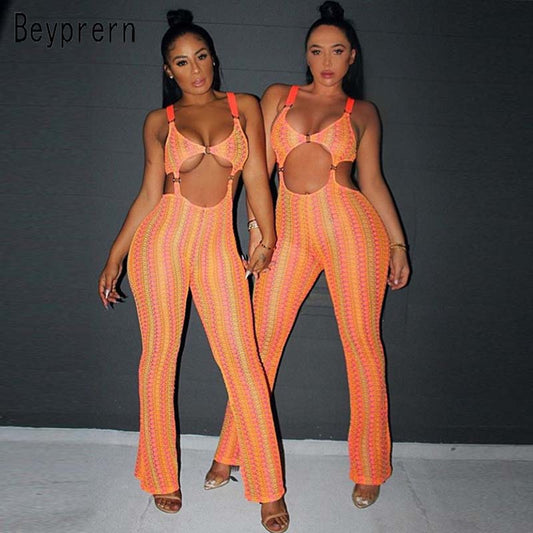 Orange Cut Out Buckle Shoulder Strap Jumpsuit