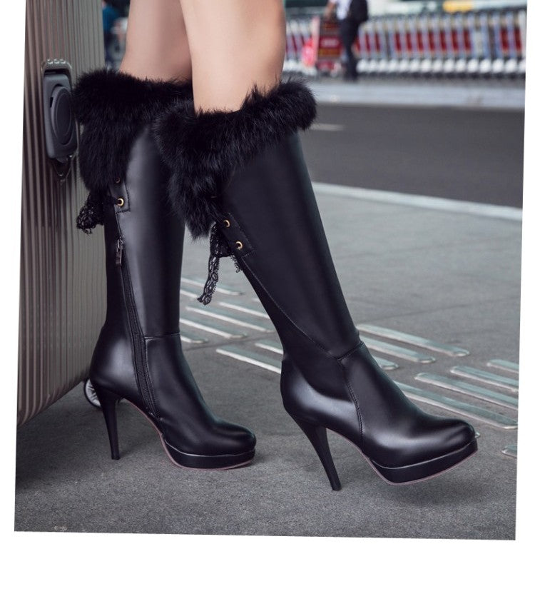 Waterproof High-heeled Below The Knee Boots