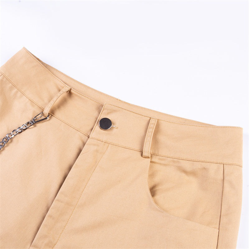 Hollow Cut Out Thigh Strap Cargo Loose Chain Pants