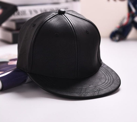 Black PU Leather Snapback Hats