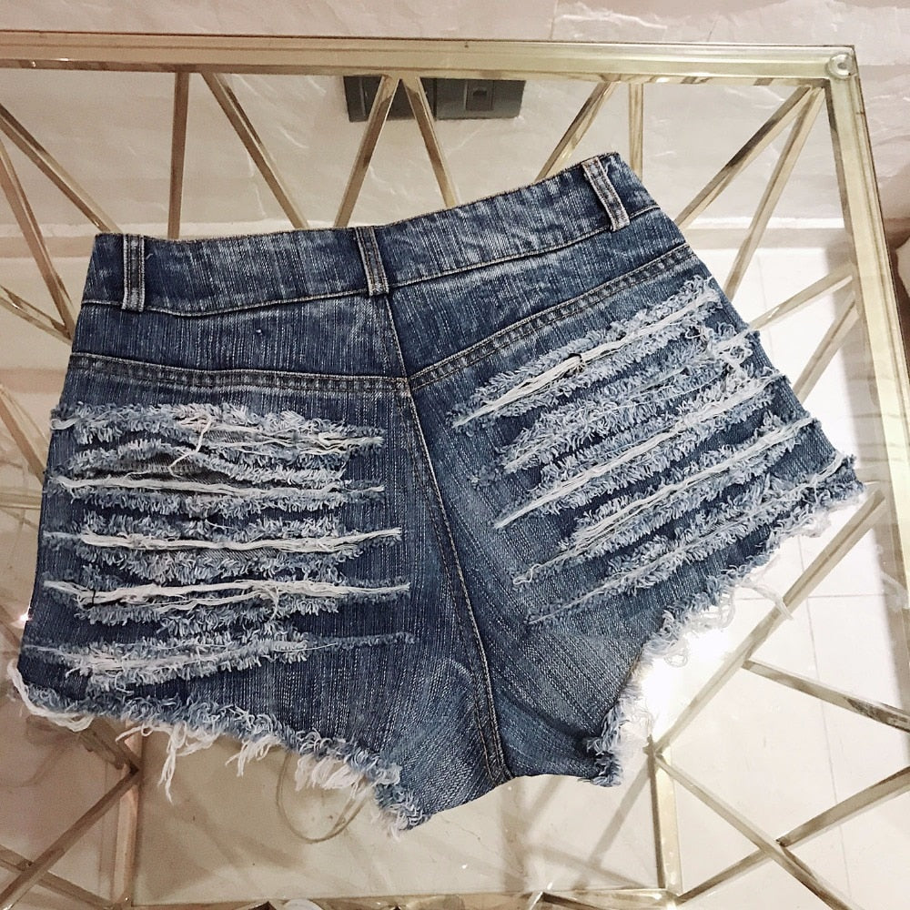 Ripped Butt Sliced Denim Shorts