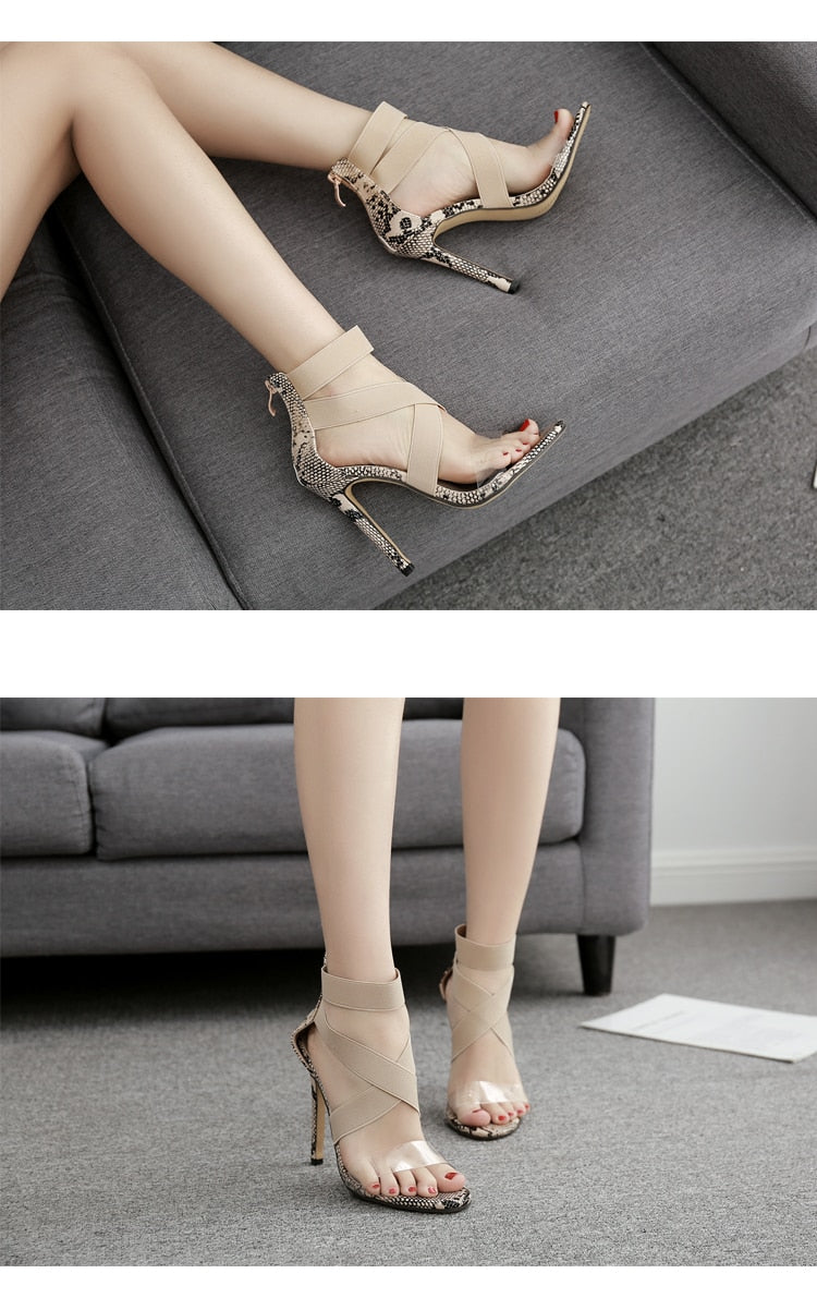 Stretch Fabric Ankle-Wrap High Heels