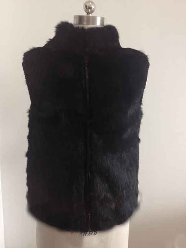 Color Blend Mandarin Collar Real Fur Vests