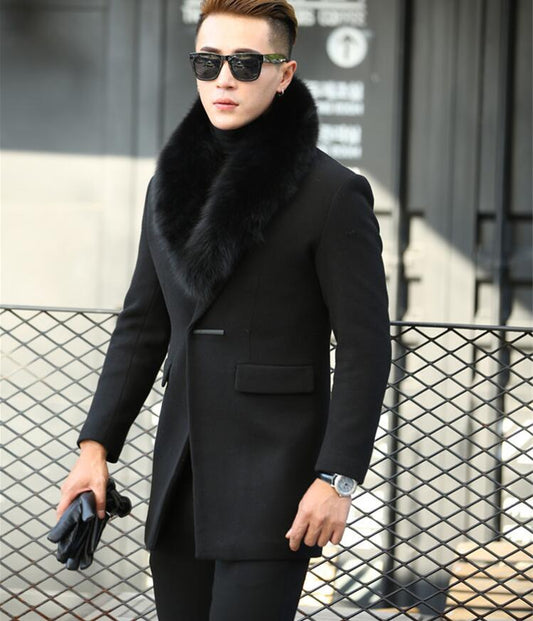 Real Silver Fox Fur Collar Wool Blazer Coats