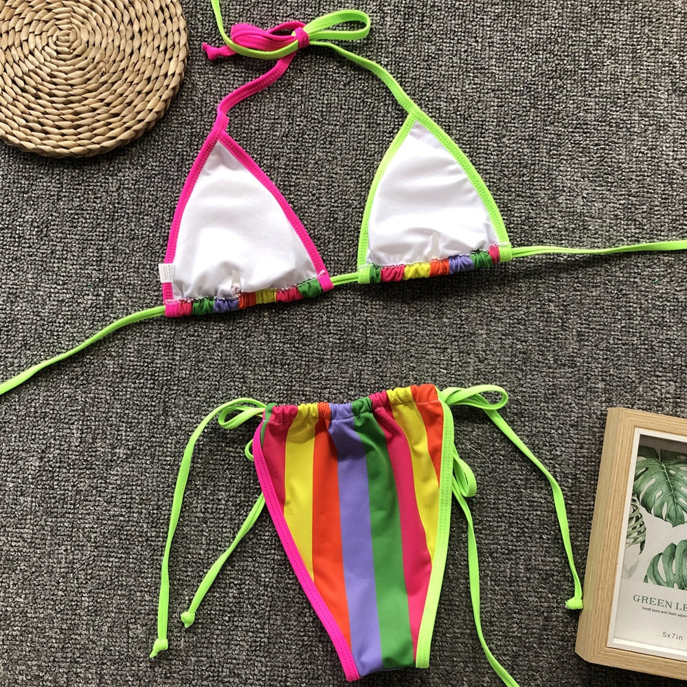 Halter V Neck Candy Color Bikini Sets
