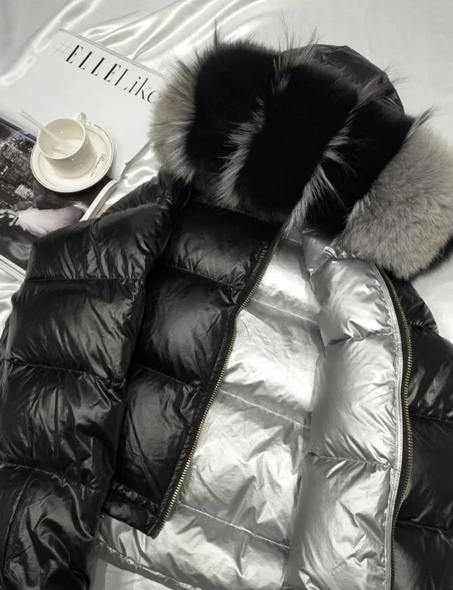 Metallic Real Fox Fur Parka Reversible Puff Jackets (Multi-Colors)