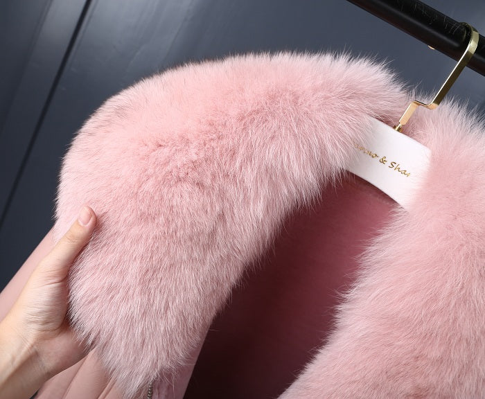 Genuine Leather Real Fox Fur Collar Real Wool Fur Liner Coats