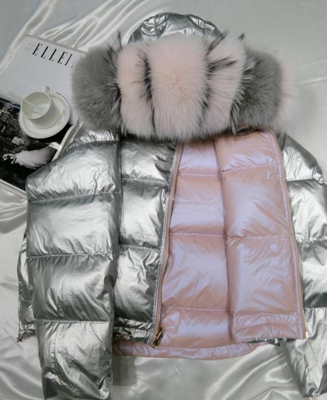 Metallic Real Fox Fur Parka Reversible Puff Jackets (Multi-Colors)