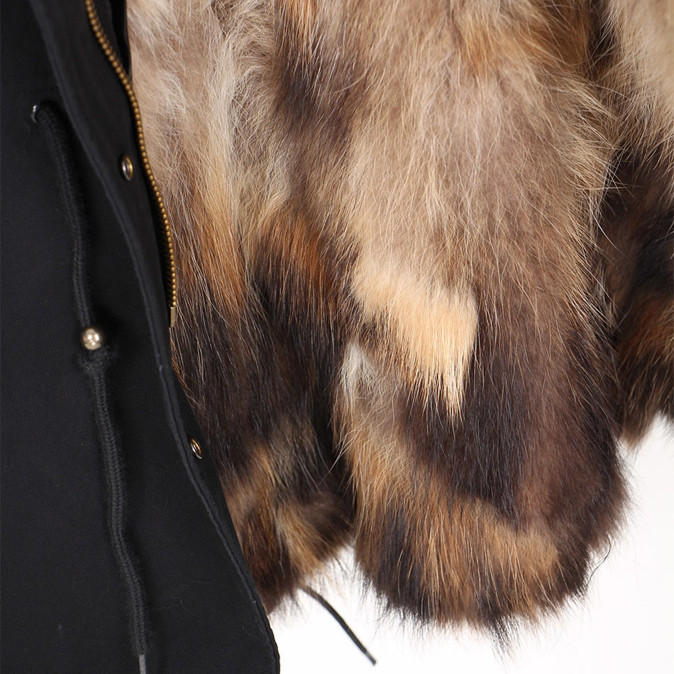 Real Fox Fur Lining and Fox Fur Thick Parka Long Coats