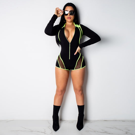 Neon Striped Long Sleeve Mesh Rompers
