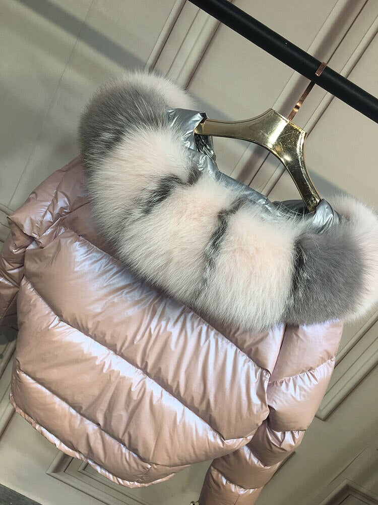 Metallic Real Fox Fur Parka Reversible Puff Jackets (Multi-Colors)