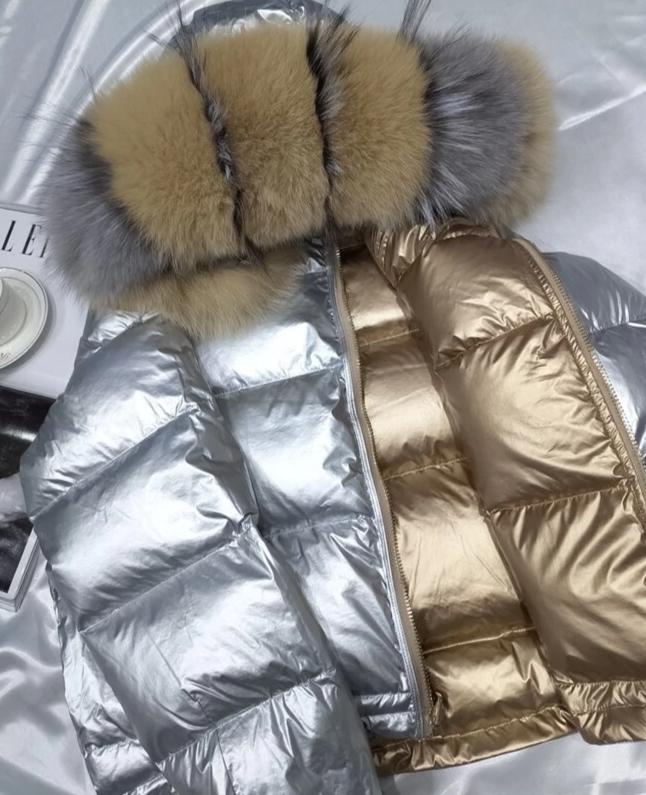 Metallic Real Fox Fur Parka Reversible Puff Jackets (Multi-Colors)