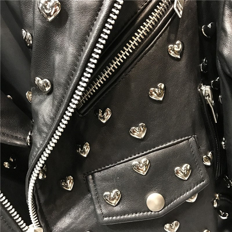 Heart Genuine Leather Moto Jacket