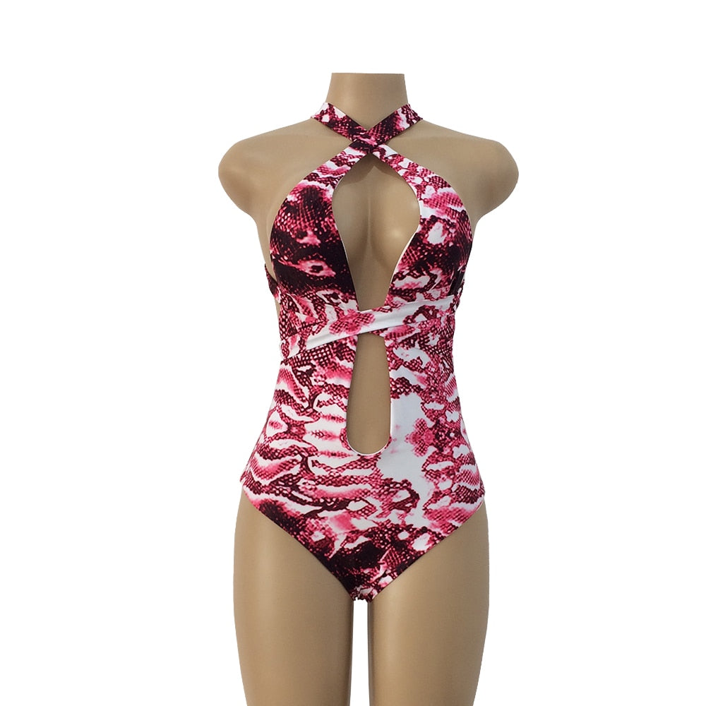 Deep V Bandage Print One Piece Monokini's