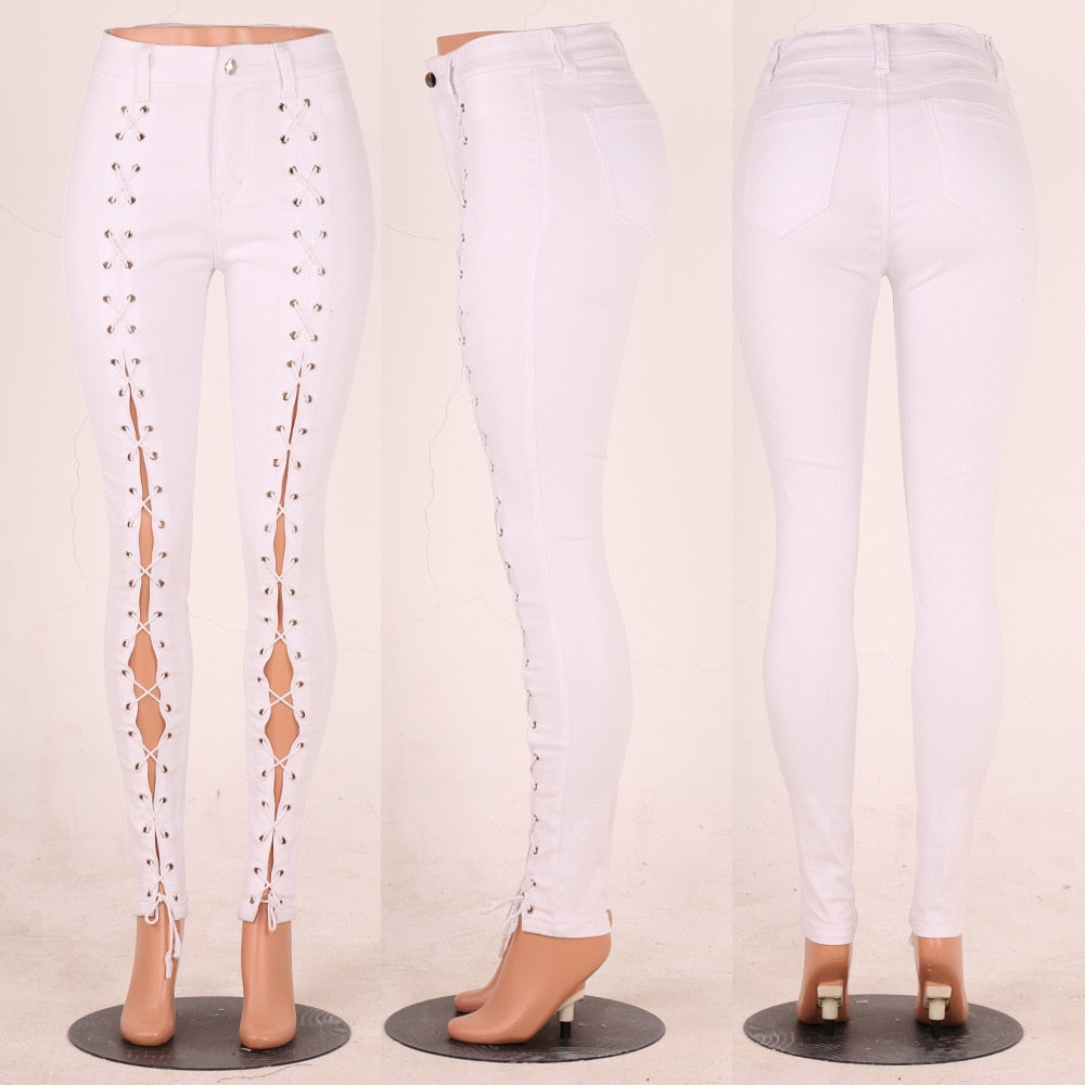 Front Lace High Waist Jeans