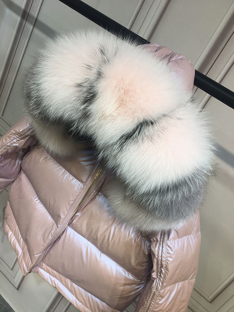 Metallic Real Fox Fur Parka Reversible Puff Jackets (Multi-Colors)