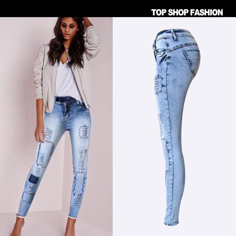 Ripped Patch Jeans Slim Fit Jeans